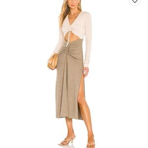 Ezra Midi Dress in Ivory and Green